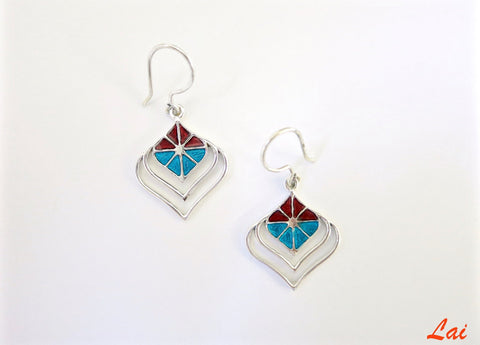 Wear-them-with-everything, turquoise and red enamel earrings - Lai