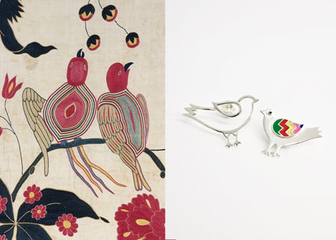 Whimsical, asymmetrical 'paksi' (bird) earrings